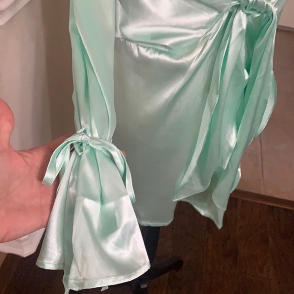 Hazel & Olive light green/mint silky satin shirt dress Size L - Picture 9 of 17